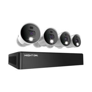 Night Owl 8 Channel 4K Bluetooth DVR with 1TB Hard Drive and 4 Wired 4K Spotlight Cameras with Audio Alerts and Sirens
