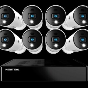 Night Owl Security Camera System CCTV, 8 Channel Bluetooth DVR with 1TB Hard Drive, 8 Wired 1080p HD Spotlight Surveillance Bullet Cameras, Audio Enabled Indoor Outdoor Cameras with Night Vision