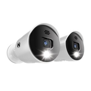 Night Owl Wired 4K Ultra HD Spotlight Surveillance Bullet Cameras, Audio Enabled, Indoor Outdoor, Night Vision, White, 2-Pack, Add to a Compatible Night Owl Recorder