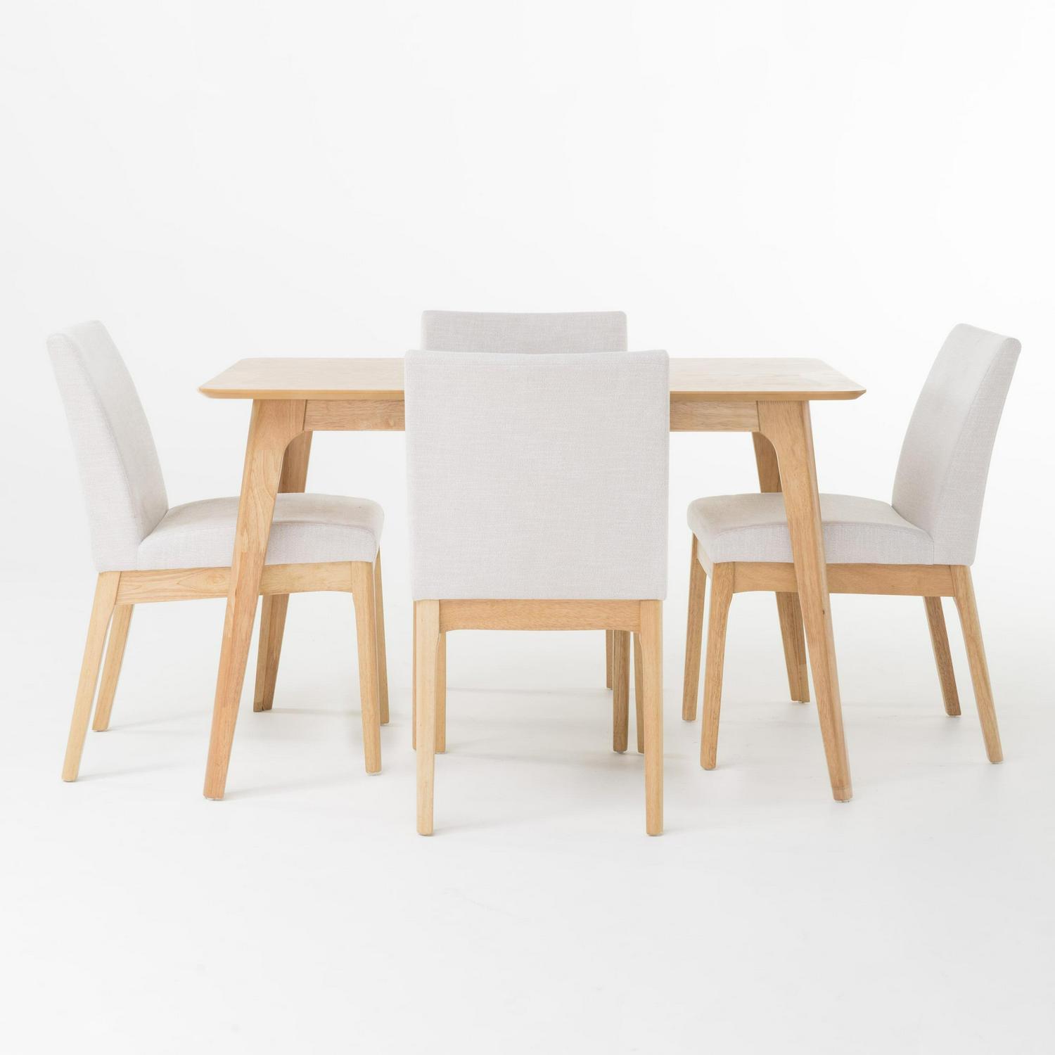 Noble House Caruso Mid-Century Modern 5 Piece Dining Set, Light Beige and Natural Oak - Image 2