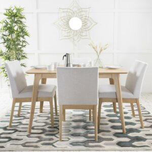 Noble House Caruso Mid-Century Modern 5 Piece Dining Set, Light Beige and Natural Oak