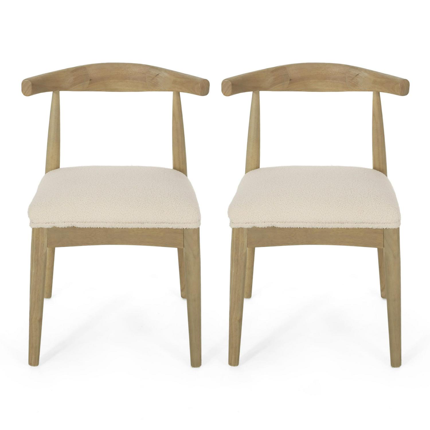 Noble House Cotterell Fabric and Wood Dining Chairs, Set of 2, Ivory Boucle and Light Ash - Image 2