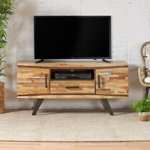 Noble House Desta Handcrafted Boho Reclaimed Wood TV Stand, Natural and Black