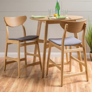 Noble House Gillian Fabric Counter Chair, Set of 2, Dark Grey, Natural Oak