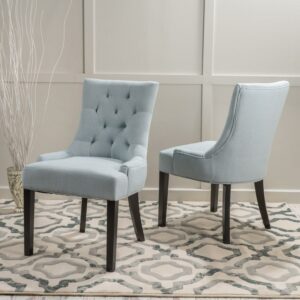 Noble House Haley Contemporary Fabric Dining Chairs, Set of 2, Light Sky, Espresso