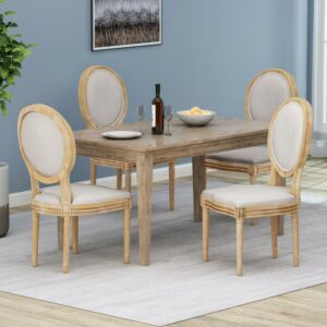 Noble House Karter Indoor French Fabric Dining Chairs, Set of 4, Beige