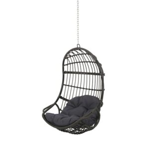 Noble House Richards Wicker Hanging Chair (NO STAND) in Gray and Dark Gray