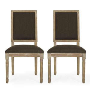 Noble House Robin French Wood Upholstered Dining Chair, Set of 2, Brown