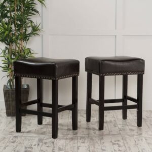 Noble House Roland Wood Blackless Faux Leather Counter Stool, Set of 2