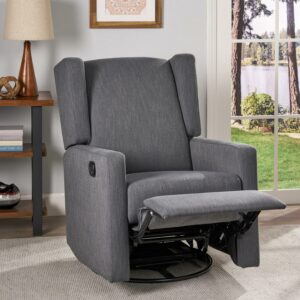 Noble House Rushika Contemporary Standard Fabric Upholstered Swivel Recliner, Gray