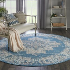 Nourison Grafix Persian Blue 8' x ROUND Area Rug, (8 Round)