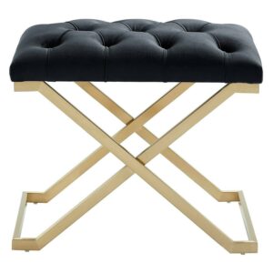 Contemporary Velvet and Stainless Steel Bench Black and Gold