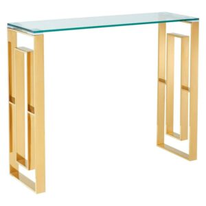 Contemporary Stainless Steel and Glass ConsoleDesk Gold