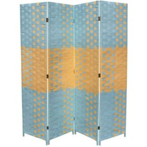 70.75" Tall Paper Straw 4-Panel Screen Room Divider in BlueBamboo
