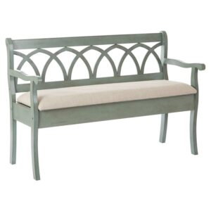 OSP Home Furnishings Coventry Storage Bench in Antique Sage Frame and Beige Seat Cushion K/D