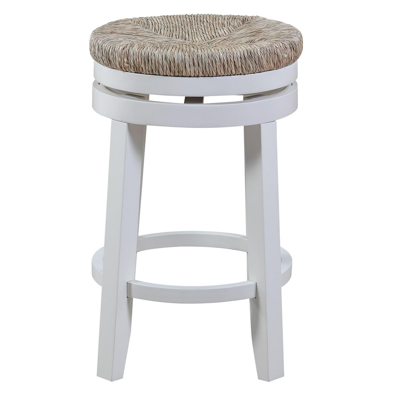 26" Swivel Counter Stool Engineered Wood Woven Seagrass Seat in White 2 Pack - Image 4