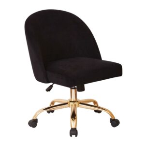 OSP Home Furnishings Mid Back Office Chair in Black Velvet with Gold Finish Base