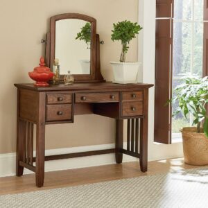 OSP Home Furnishings Modern Mission Vanity and Mirror in Vintage Oak Finish