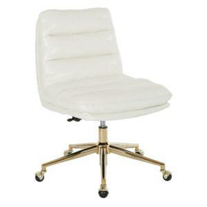 OSP Home Furnishings Legacy Office Chair in Deluxe White Faux Leather with Gold Base