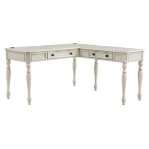 Country Meadows L-Shape Engineered Wood Desk with Power in Antique White