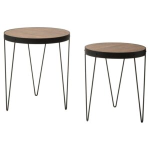 OSP Home Furnishings Pasadena Nesting Accent Tables Set with Rustic calico wood top and Matte Black metal frame 2-Pack