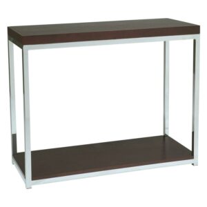 OSP Home Furnishings Wall Street Foyer Table in Chrome and Espresso Finish