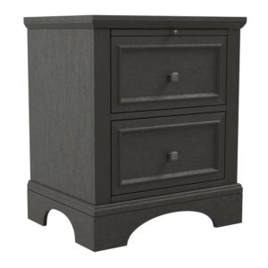 OSP Home Furnishings Farmhouse Basics 2 Drawer Nightstand with Tray in Rustic Black Finish