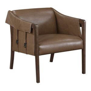Parkfield Accent Chair in Molasses Brown Faux Leather with Walnut Frame