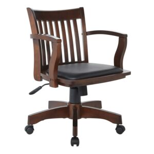 OSP Home Furnishings Deluxe Wood Bankers Chair with Vinyl Padded Seat in Espresso Finish and Black Vinyl Fabric