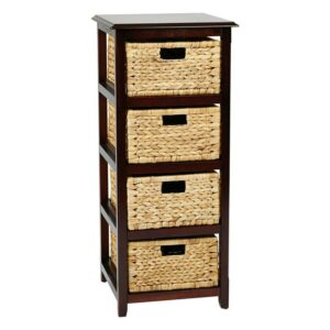 OSP Home Furnishings Seabrook Four-Tier Storage Unit With Espresso Finish and Natural Baskets