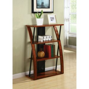 Aurora Bookcase-Color:Medium Oak Veneer,Material:Composite,Number of Items:EA,Size:30W x 13D x 44H,Style:Midcentury