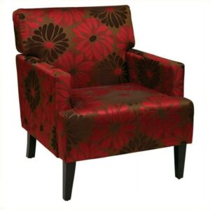 OSP Home Furnishings Carrington Armchair in Chrysanthemum Floral Groovy Red Fabric and Espresso Solid Wood Legs