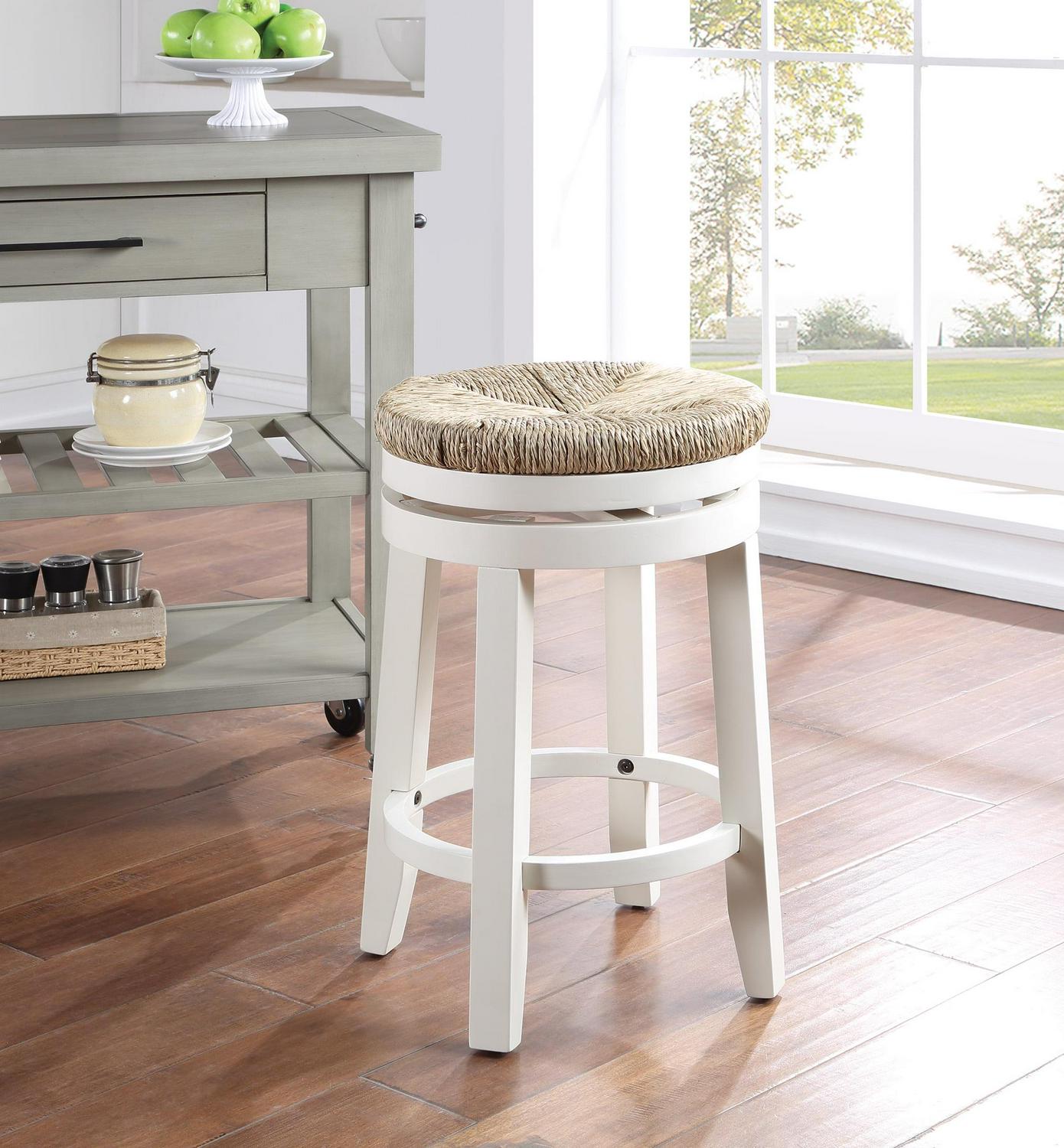 26" Swivel Counter Stool Engineered Wood Woven Seagrass Seat in White 2 Pack - Image 2