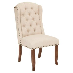 OSP Home Furnishings Jessica Tufted Wing Chair in Linen Fabric