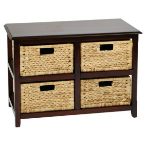 Seabrook Two-Tier Storage Unit With Espresso Wood Finish and Natural Baskets