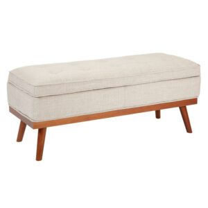 OSP Home Furnishings Katheryn Storage Bench in Fog Fabric with Light Espresso Legs