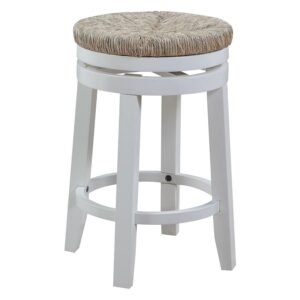 26" Swivel Counter Stool Engineered Wood Woven Seagrass Seat in White 2 Pack