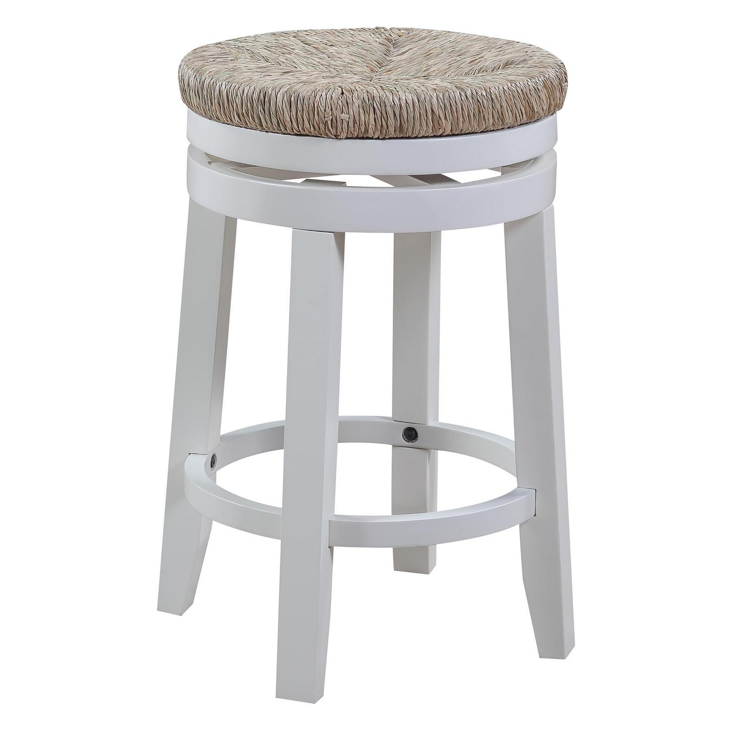 26" Swivel Counter Stool Engineered Wood Woven Seagrass Seat in White 2 Pack
