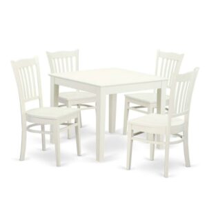 OXGR5-LWH-W 5 PC Kitchen Table and 4 Wood Dining Chairs in Linen White