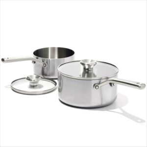 OXO Mira 1.5Qt & 3Qt 3-ply stainless steel Saucepan Set with tempered glass lids