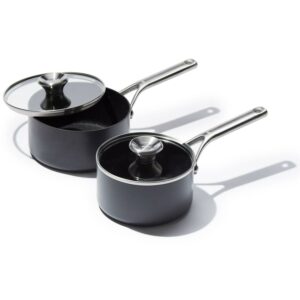 OXO Professional Hard Anodized PFAS-Free Nonstick, 1.7QT and 2.3QT Saucepan Pot Set with Lids