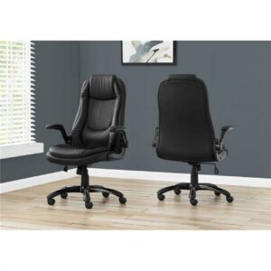 Monarch Specialties Office Chair, Swivel, Ergonomic, Armrests, Work, Black Leather Look