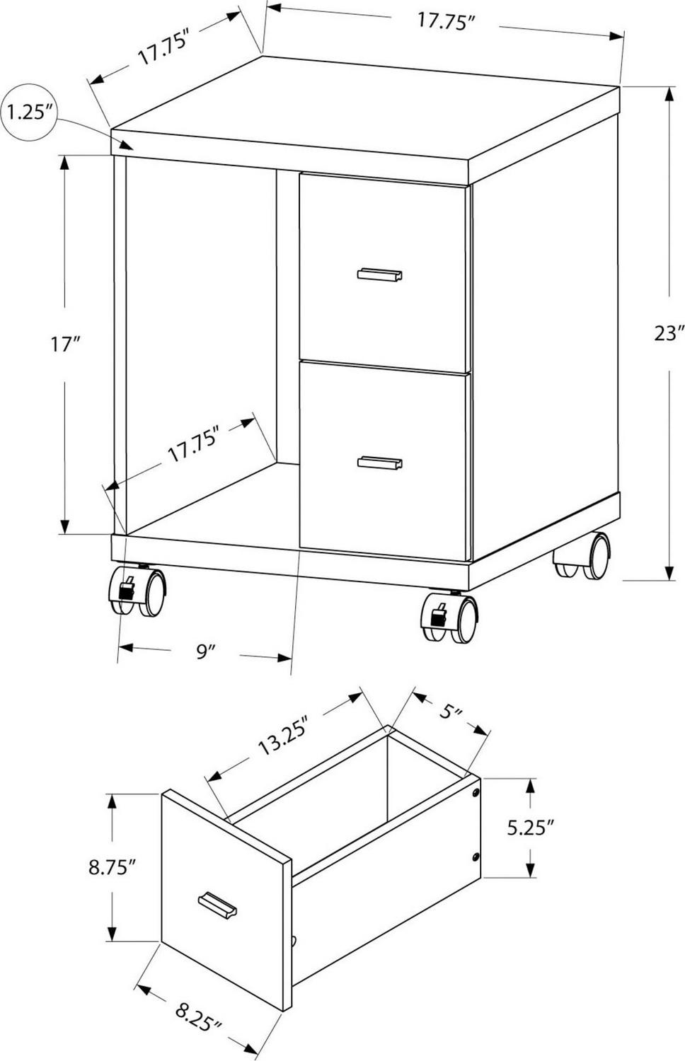 Monarch Specialties Office, File Cabinet, Printer Cart, Mobile, Storage, Work, Brown Laminate - Image 3