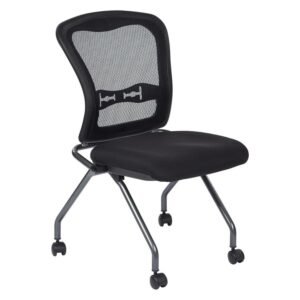 Set of 2 Deluxe Armless Folding Chair with ProGrid Black in Coal Black Fabric