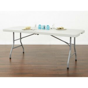 5 foot Light Gray Resin Multi Purpose Center Fold Table with Wheels