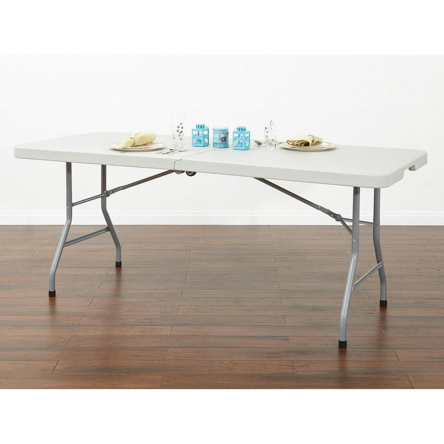 5 foot Light Gray Resin Multi Purpose Center Fold Table with Wheels