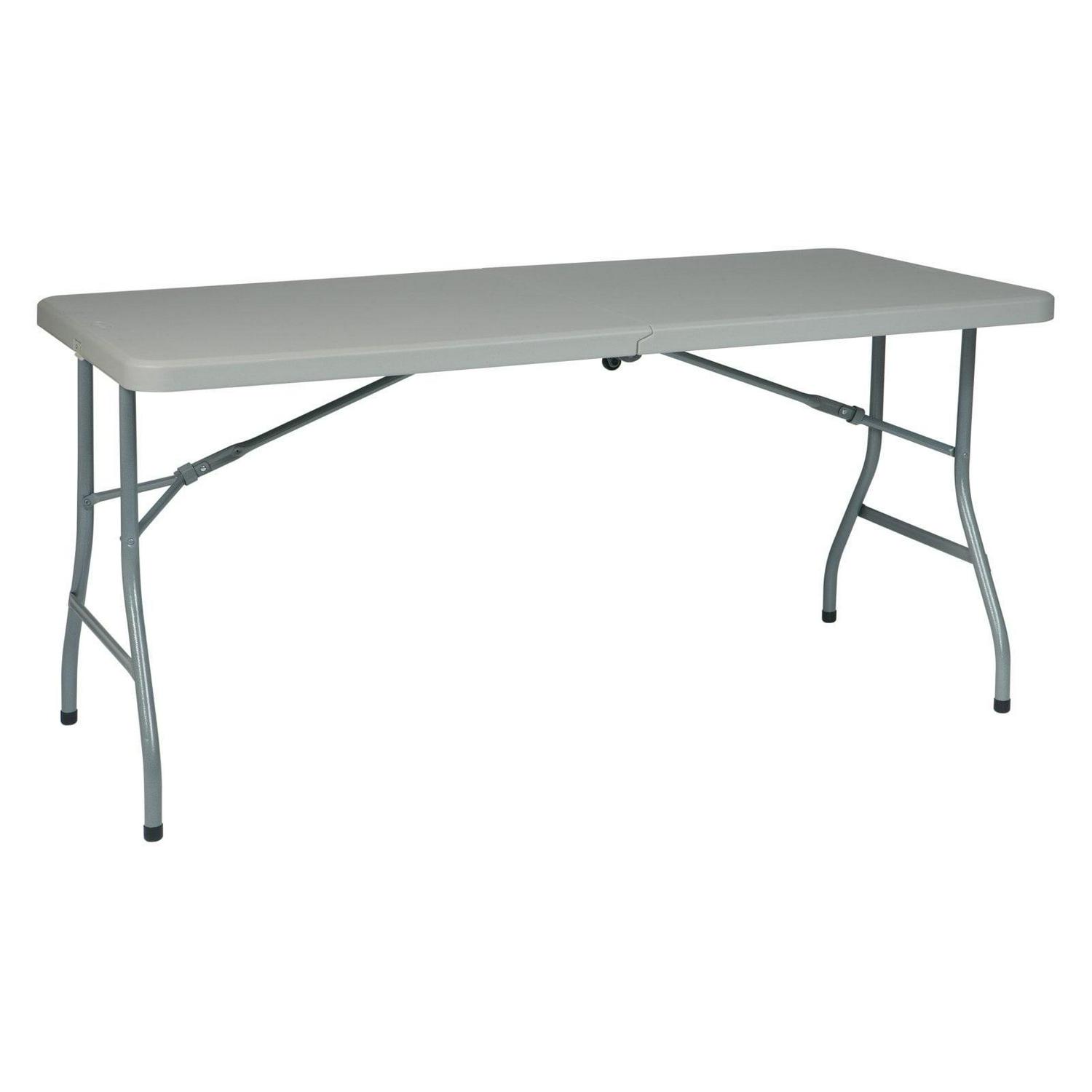 5 foot Light Gray Resin Multi Purpose Center Fold Table with Wheels - Image 2