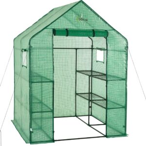 Ogrow Deluxe Walk-In Greenhouse with Cover - 2-Tier 8-Shelf