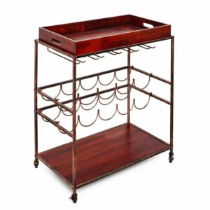 Avalon Wine/Serving Cart 28" x 16" x 32" Antique Copper, Rosewood Stained Rubberwood