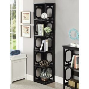 Convenience Concepts Omega Five-Shelf Corner Bookcase in Black Wood Finish